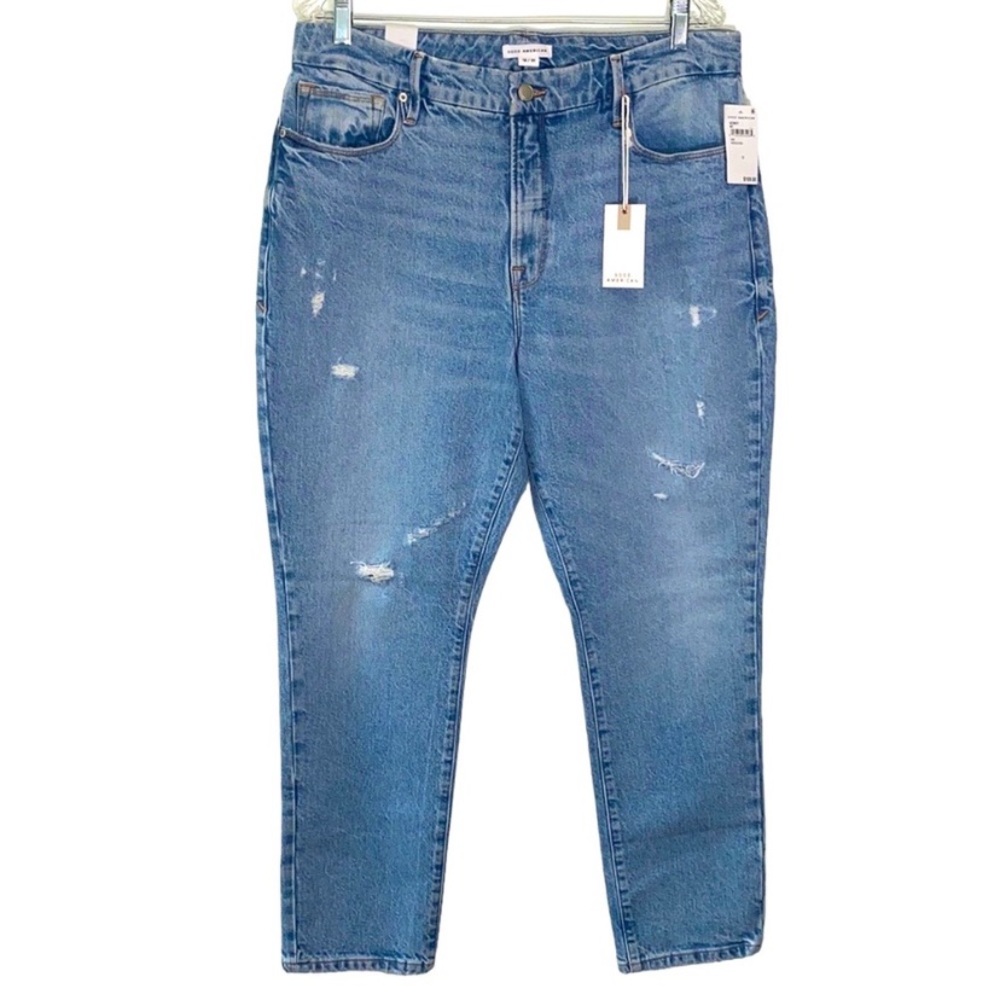 Good American Good Classic Distressed Weekender Jeans NWT 12 / 31 Straight Leg